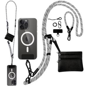 Black/white phone lanyard/wallet crossbody, wrist strap for cell phone NWOT